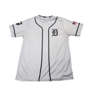 Detroit Tigers Baseball Jersey Mens Large White Zeigler 99 American Flag Patch